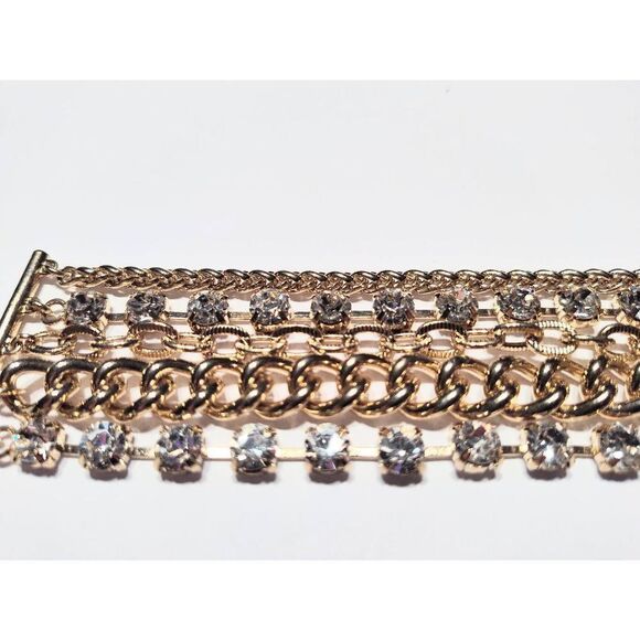 GOLD MULTI CHAIN CRYSTAL STRAND BRACELET NWOT - Picture 8 of 9
